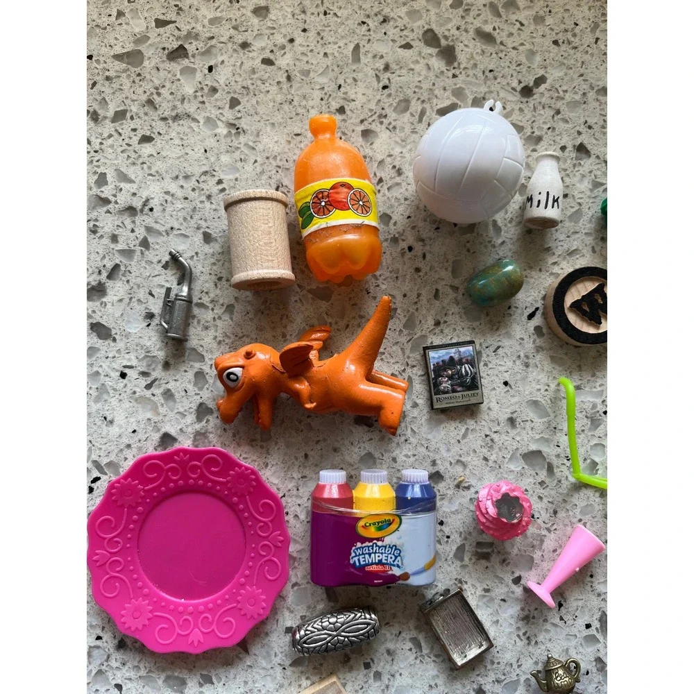 Mixed Miniature Toy Lot Dollhouse Accessories Food Animals Trinkets Charms